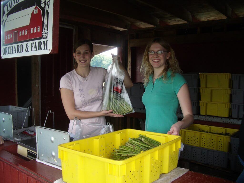 Bundles of fresh-picked Long Family Orchard asparagus