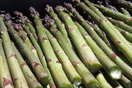 Fresh hand-snapped asparagus at Long Family Orchard